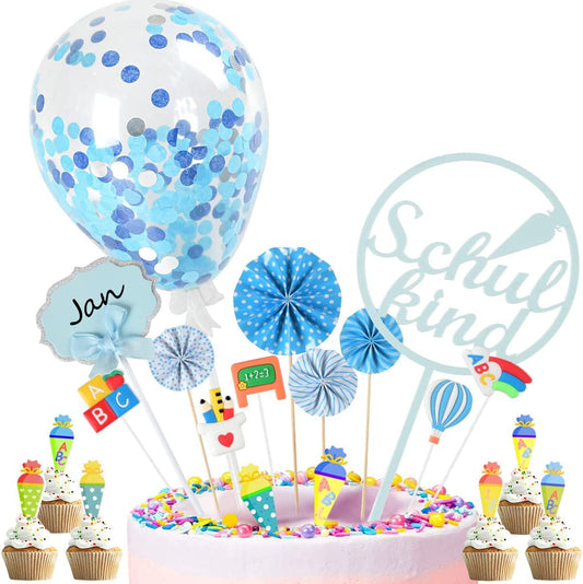 iZoeL Cake Decoration First Day of School Boys School Child Cake Decoration School Sugar Bag Cake Topper Confetti Balloon Paper Fan ABC 123 Cake Cupcake Muffin Decoration Cake Toppers