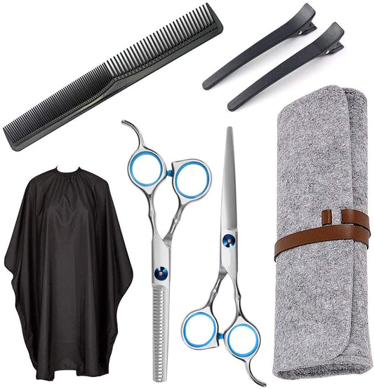 iZoeL Hair Scissor kit Hairdressing Scissors Professional Hairdresser Scissors Stainless Steel Thinning Scissors Adjustable Hair Shears with Storage bag Comb Clips Barber Cape Home Use