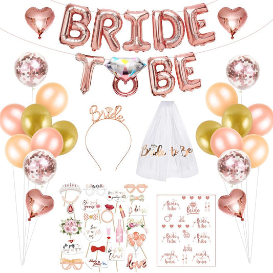 iZoeL Hen Party Decoration, Hen Party Accessories, Rose Gold Bride To Be Banner, Bride To Be Veil, Bride Headband Tiara, Hen Party Photo Booth Props, Tattoos Team Bride, Confetti Balloons - Hen Do
