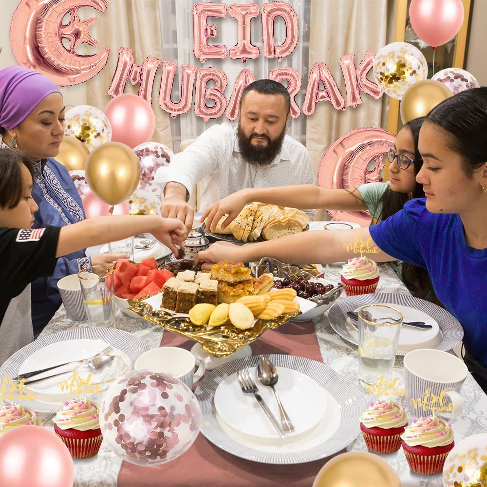 iZoeL EID Mubarak Decorations for Home Eid Decorations UK, Eid Mubarak Balloons Mubarak Banner Eid Cake TopperEid Balloons for Home Restaurant Garden - Rose Gold and Gold (Rose Gold and Gold)