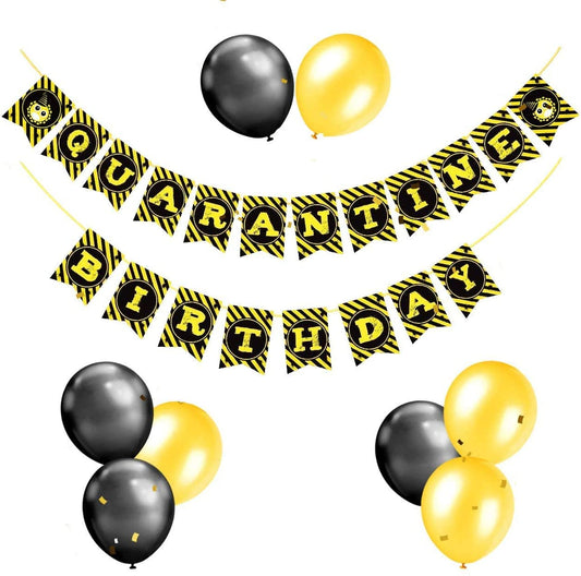 iZoeL Lockdown Birthday Party Decoration Quarantine Birthday Banner Bunting Garlands Latex Yellow Black Balloons and Ribbons for Kids Women Man Home Hospital Lockdown