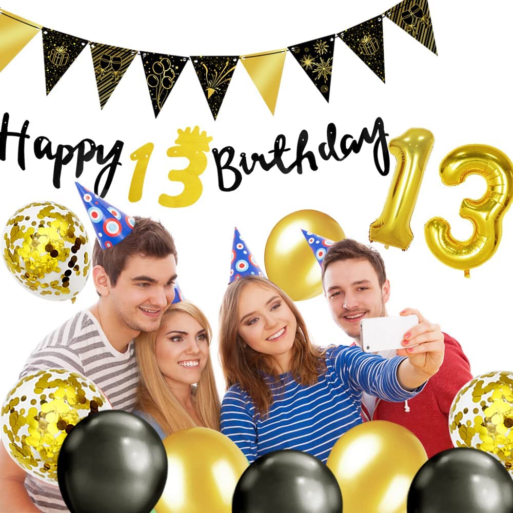 iZoeL 13th Black Gold Birthday Party Decorations - small