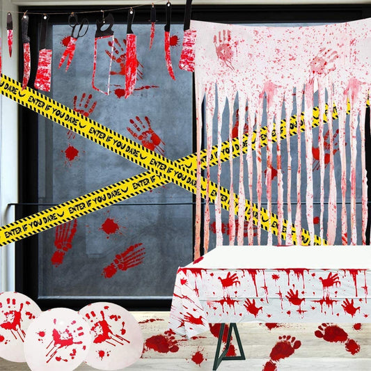 iZoeL Halloween Blood Handprint Tablecloth Banner Balloon Set-1