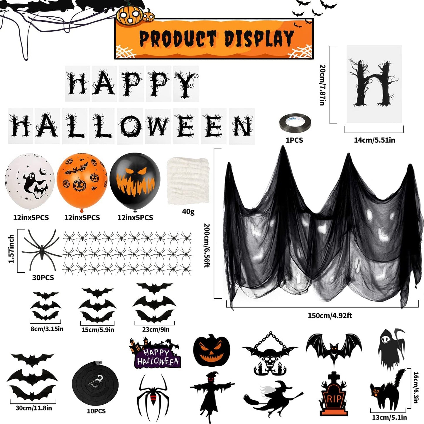 iZoeL Halloween Decorations Balloon, Halloween Fabric Cloth Flying Bat Hanging Swirl Halloween Banner Spooky Balloons, Halloween Decorations Outdoor Indoor Yard Haunted House
