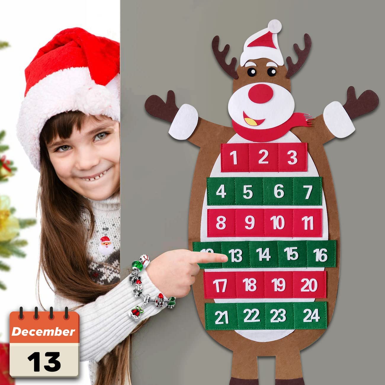 iZoeL Advent Calendar Jewellery 2021 for Girls Kids, 24 Felt Elk Bracelets Charms Earings for Daughter Niece Sister Granddaughter - Traditional Advent Calendar (Plastic)