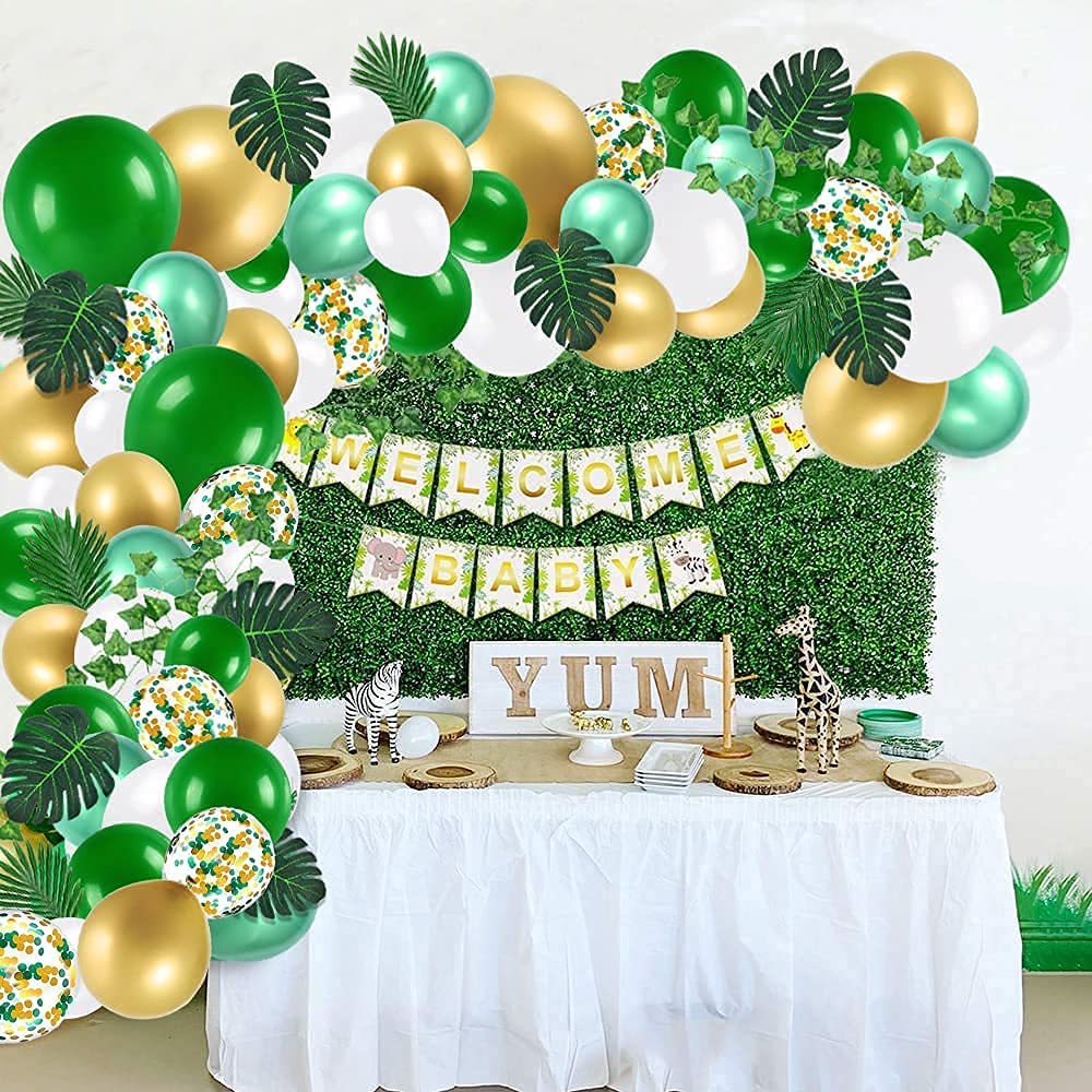 iZoeL Green Balloon Arch Kit Boys, Birthday Balloon Arches Girls, with Metallic Latex Balloon, Tropical Leaves, Artificial Ivy Garland, Ballon Arch Maker Kit, for Baby Shower Safari Jungle Party Decoration