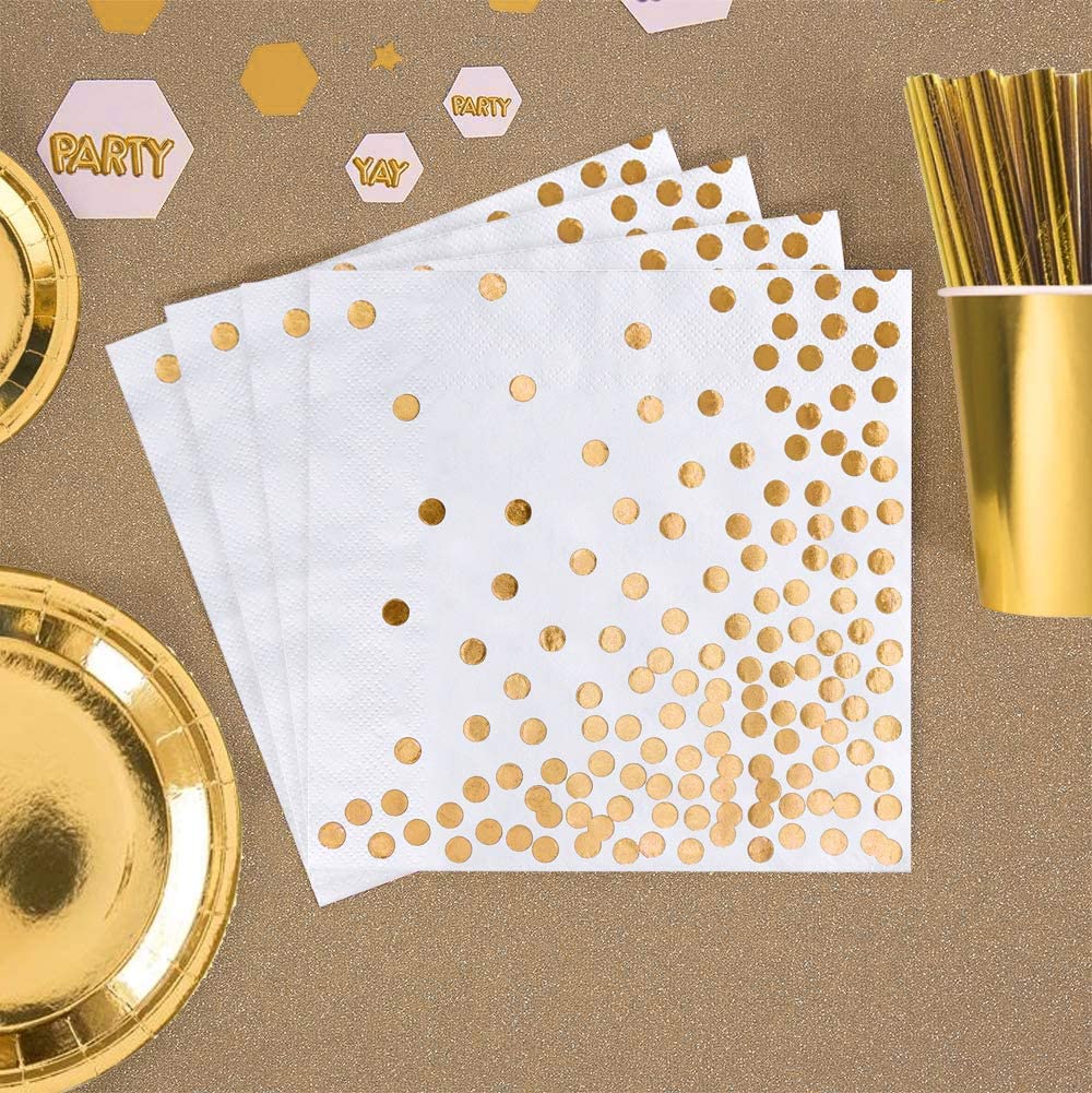 iZoeL Gold Party Tableware Gold Dinnerware Foil Tablecloth Paper Plates Napkins Popcorn Boxes Cups Straws Party Supplies for Birthday Bridal Wedding Anniversary 30 Guest