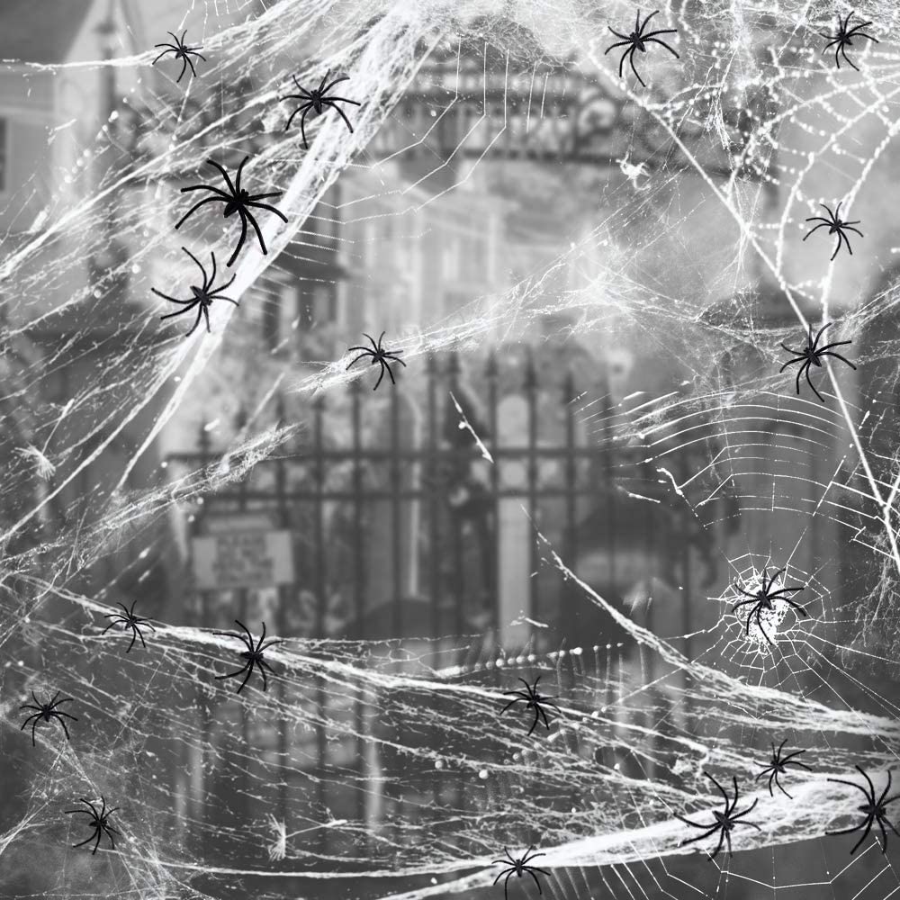 iZoeL 1000sqft Stretchable Spider Web Glow in the Dark with 90pcs Plastic Spider White Cobweb for Halloween Decoration Night Party Decoration - 300 Gram (Night Luminous Spider Web)
