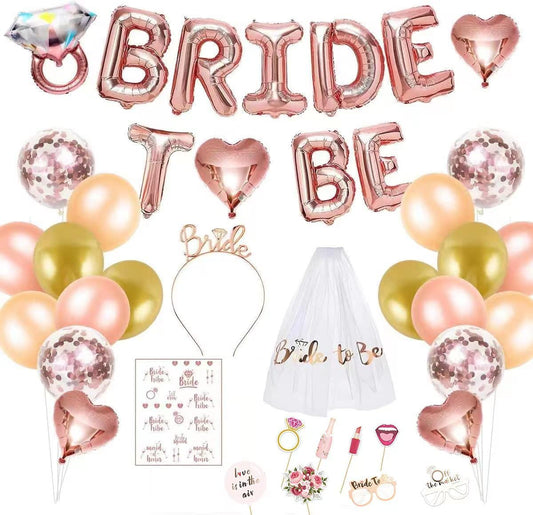 iZoeL Hen Party Decoration, Hen Party Accessories,23 Hen Party Photobooth Props, Rose Gold Bride To Be Banner, Bride To Be Veil, Bride Headband Tiara, Tattoos Team Bride Hen Do Balloons
