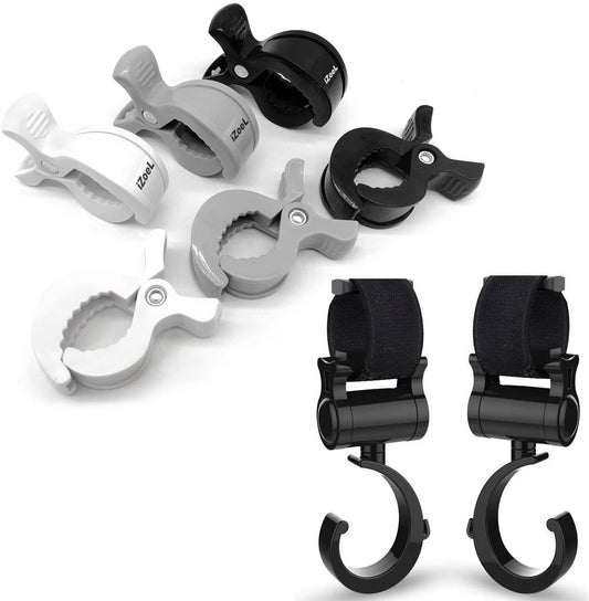 iZoeL Buggy Grippers & Pram Clips Set 6 Stoller Clips & 2 Hooks Pram Muslin Blanket Clamps Stroller Pegs to Hook Toys Cover Toys