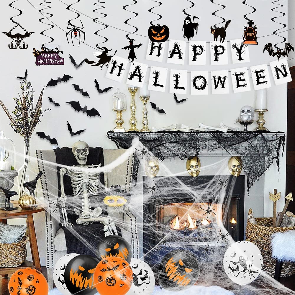 iZoeL Halloween Decorations Balloon, Halloween Fabric Cloth Flying Bat Hanging Swirl Halloween Banner Spooky Balloons, Halloween Decorations Outdoor Indoor Yard Haunted House
