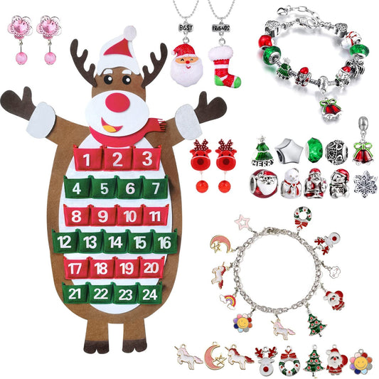 iZoeL Advent Calendar Jewellery 2021 for Girls Kids, 24 Felt Elk Bracelets Charms Earings for Daughter Niece Sister Granddaughter - Traditional Advent Calendar (Paper)