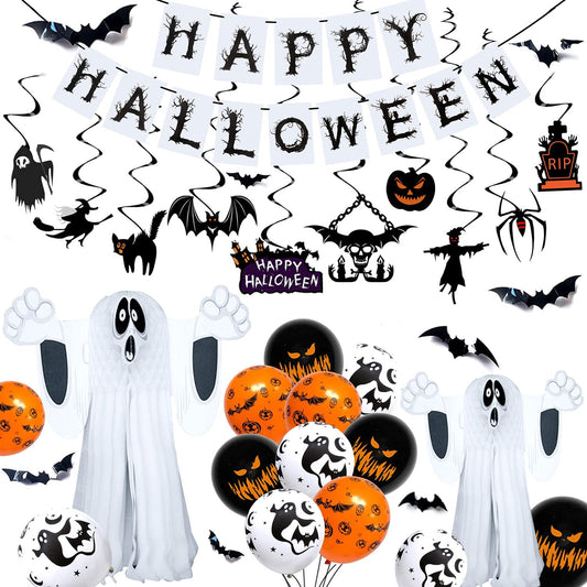 iZoeL Spooky Halloween Decorations Balloon Set, Floating Ghost Flying Bat Halloween Banner Scary Balloons, Halloween Party Decor for Indoor Outdoor Yard Haunted House Props halloween bunting