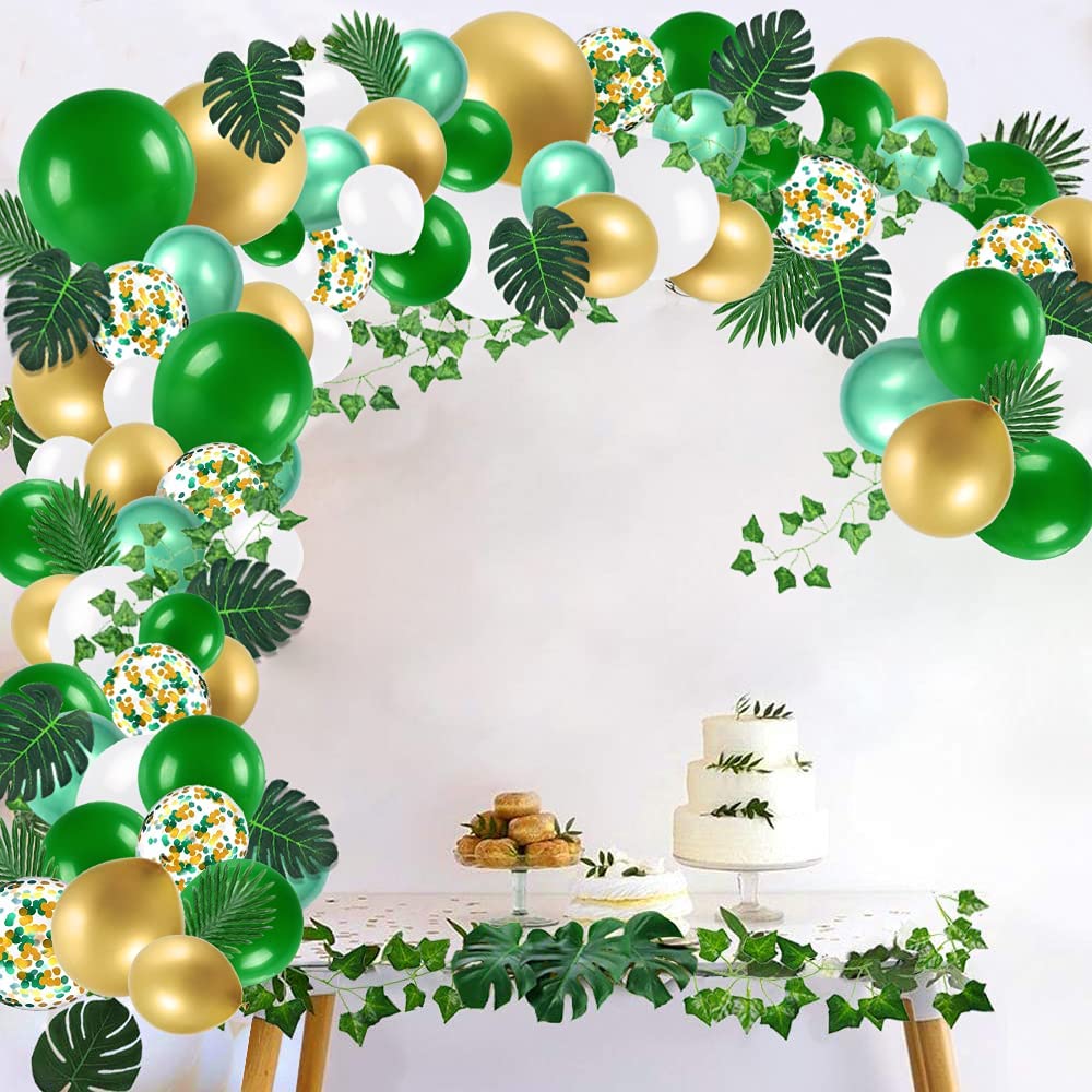 iZoeL Green Balloon Arch Kit Boys, Birthday Balloon Arches Girls, with Metallic Latex Balloon, Tropical Leaves, Artificial Ivy Garland, Ballon Arch Maker Kit, for Baby Shower Safari Jungle Party Decoration