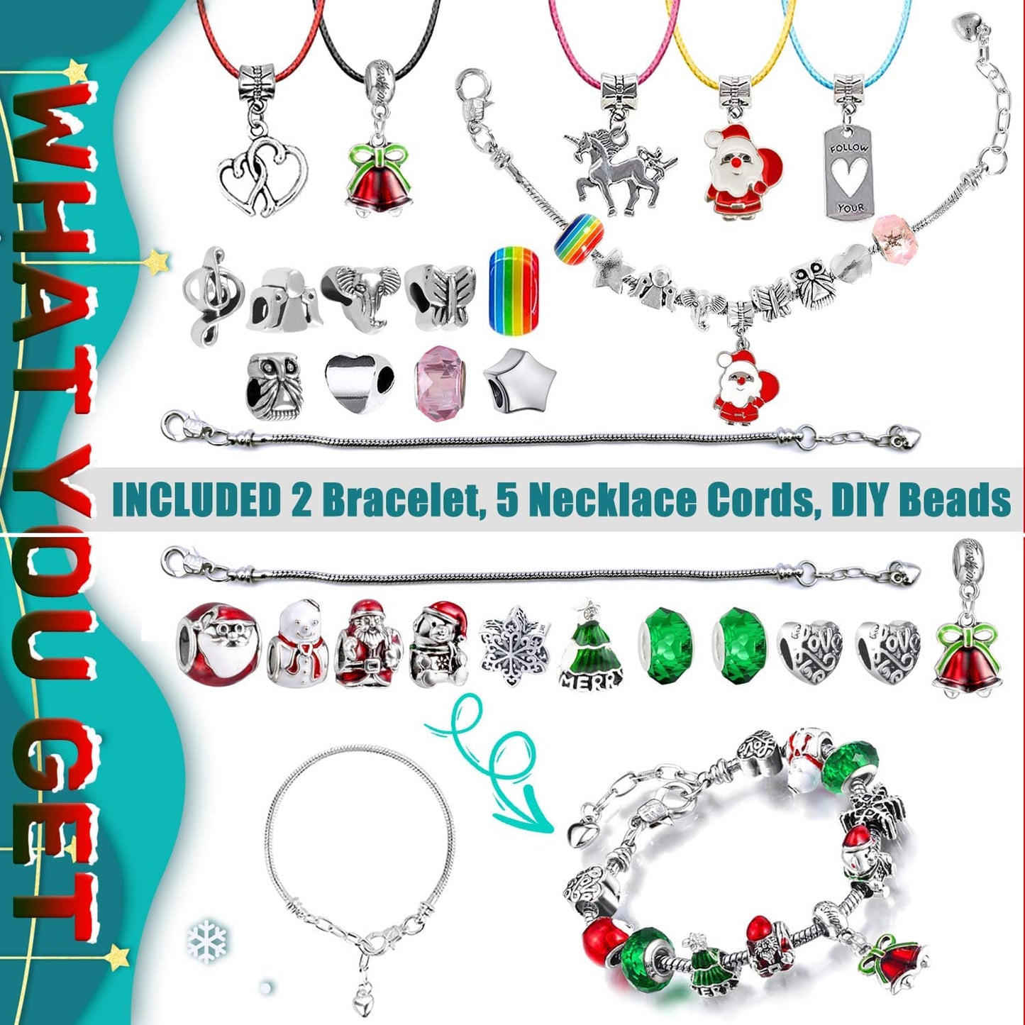 iZoeL Bracelet Advent Calendar 2022 Girls, Jewellery Advent Calendar with 2 Bracelet 5 Necklace Bracelet Making Kit 24 Countdown to Christmas Holiday, Xmas Surprise Gift for Kids Teens