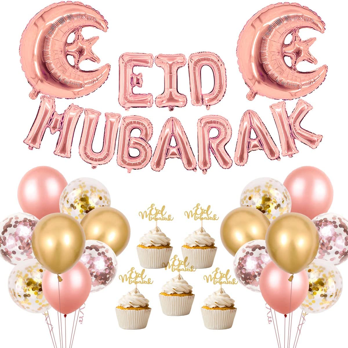 iZoeL EID Mubarak Decorations for Home Eid Decorations UK, Eid Mubarak Balloons Mubarak Banner Eid Cake TopperEid Balloons for Home Restaurant Garden - Rose Gold and Gold (Rose Gold and Gold)