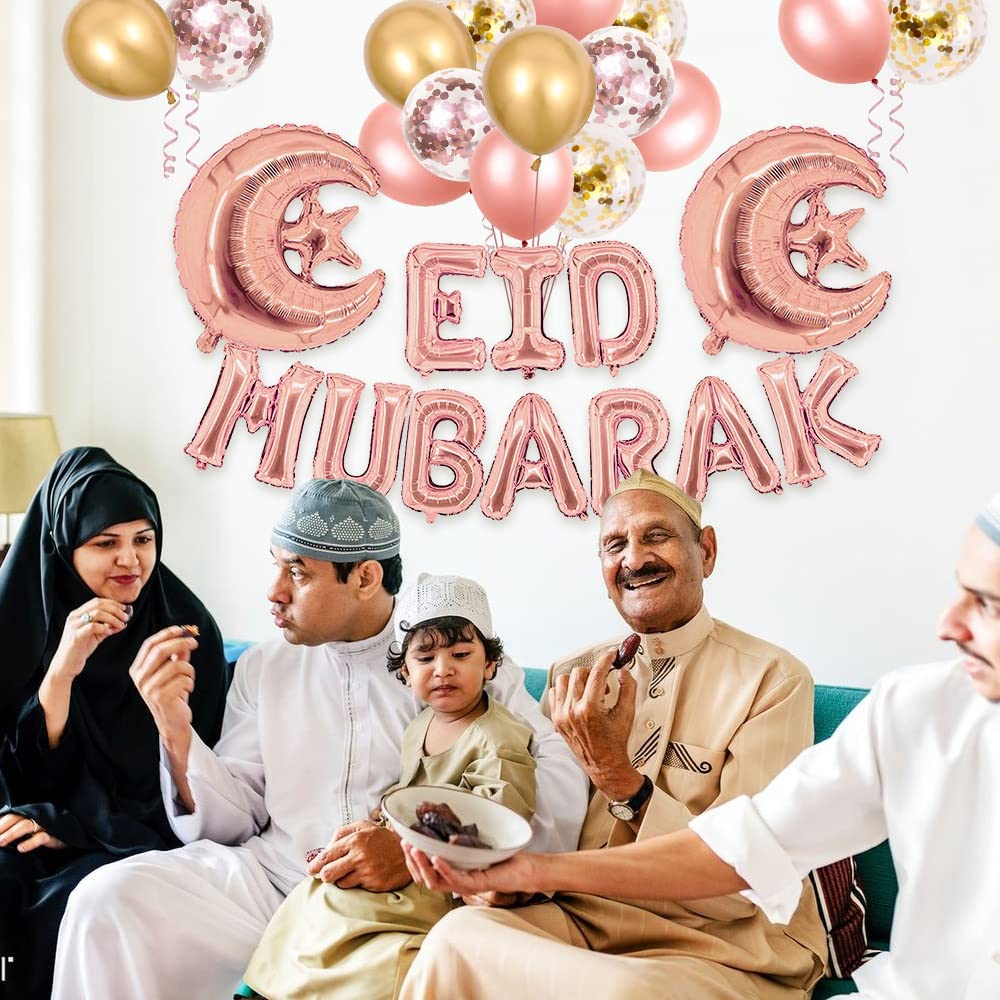 iZoeL EID Mubarak Decorations for Home Eid Decorations UK, Eid Mubarak Balloons Mubarak Banner Eid Cake TopperEid Balloons for Home Restaurant Garden - Rose Gold and Gold (Rose Gold and Gold)