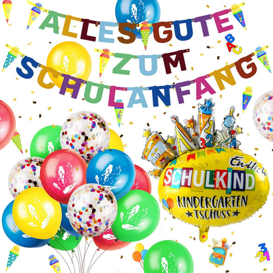 iZoeL School Decoration Boy Girl Finally School Child Foil Balloon "Alles Gute zum Schulanfang" Garland Balloon School Decoration