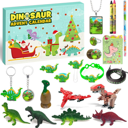 iZoeL Dinosaur Advent Calendar 2021 Boys Kids, Dino Figures, Stationery, Necklace, Keychains, Crayon, Brooch, Post-it Notes Christmas Countdown Days - 24 Xmas Surprise Gift