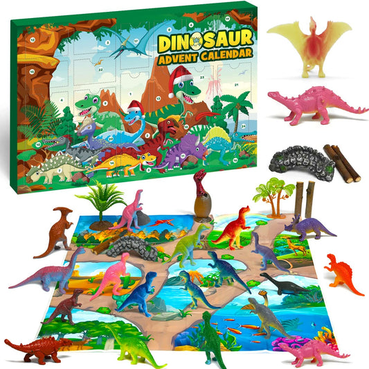 iZoeL Dinosaur Advent Calendar for Boys Kids 2021 Christmas, 24 Dinosaurs Figures Playset with Game Map, Countdown Days to Christmas Holiday, Xmas Surprise Gift for Son Grandson Brother (Paper)