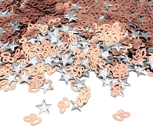 iZoeL 80th Rose Gold Table Confetti Bag 30g incl. 80th Birthday Confetti (1000pcs) Silver Star Confetti Sequin(200pcs) for 80th Birthday Party Wedding Anniversary Table Decoration (Rose Gold 80)