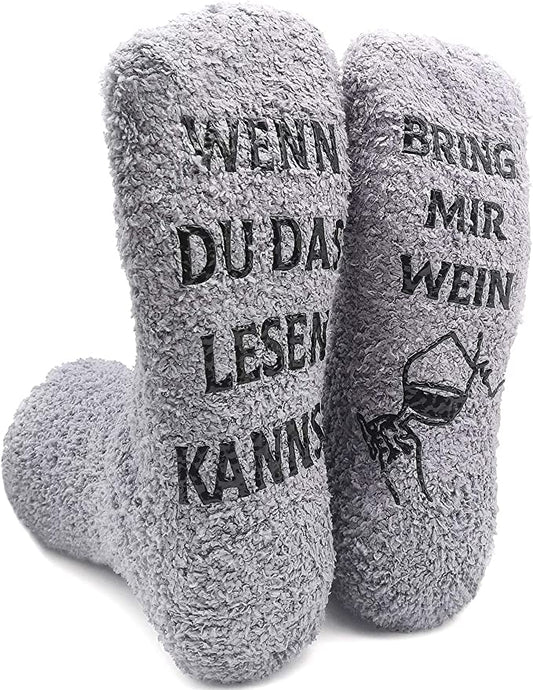 iZoeL Funny Socks Wenn Du Das Lesen Kannst Bring mir Schokolade Kaffee Wein Lustige Adventskalender Weihnachten Valentine Geschenk