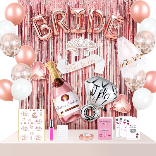 iZoeL Hen Party Accessories, Bride to Be Sash, Veil, Rhinestone Tiara, Hen Party Game Dare Cards, Foil Curtains, Champagne Ring Balloon, Tattoos, Hen Do Party Decoration Hen Party Bag Fillers