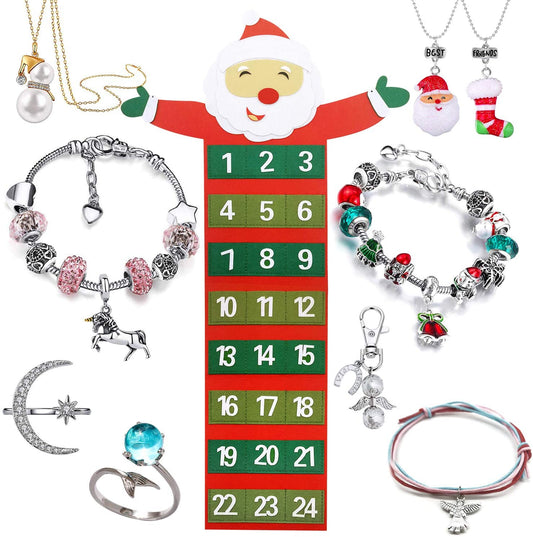 iZoeL Christmas Advent Calendar 2019, 24 Days Gift Jewellery Charms, with 16 Charms, 2 Pendant, 2 Bracelet and 3 Necklace, 2 Ring, 1 Keychian for Girl Kid Children Women Adult