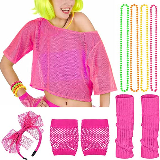 iZoeL 80s Fancy Dress for Women Halloween Costumes for Girls 80s Accessories Costume Outfits - 80s Top Headband Gloves Leg Warmers Necklace