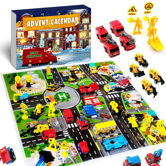 iZoeL Alloy Cars Advent Calendar for Kids Boys 2021, Launcher with 24 Vehicles (Plastic)