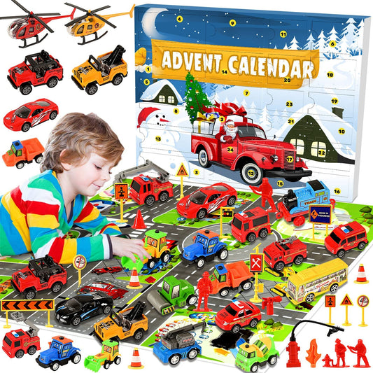 iZoeL Cars Advent Calendar for Kids Boys 2022 Christmas, 24 Pull Back Vehicles Helicopter Construction Vehicles Fire Truck Car Countdown Days to Christmas for Son Grandson Girls
