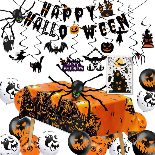 iZoeL Halloween Balloon Party Decoration Pull Flag Spiral Tablecloth Sticker Spider Crepe Paper