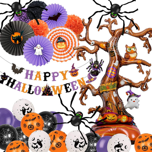 iZoeL Halloween Balloon Party Decoration Big Tree Aluminum Film Pulling Flag Folding Flowers Spider A Roll of Crepe Paper