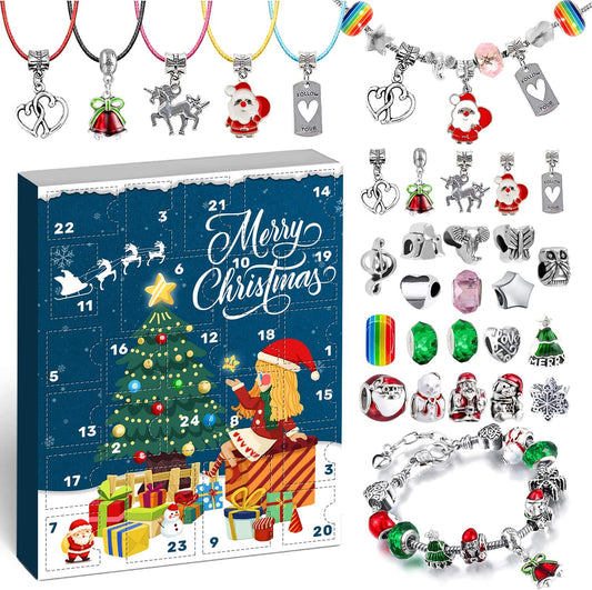 iZoeL Bracelet Advent Calendar 2022 Girls, Jewellery Advent Calendar with 2 Bracelet 5 Necklace Bracelet Making Kit 24 Countdown to Christmas Holiday, Xmas Surprise Gift for Kids Teens