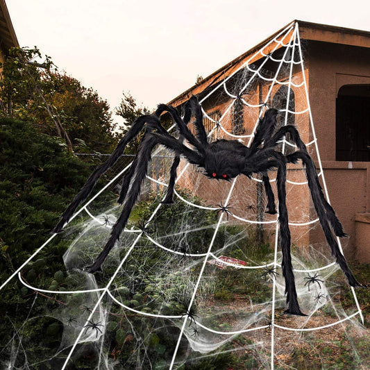 iZoeL Giant Spider 6.2ft 190cm, Triangular Cobweb 700cm with 30pcs Plastic Spiders, 30g Spider Web - Halloween Decorations Indoor Outdoor Home Yard Haunted House