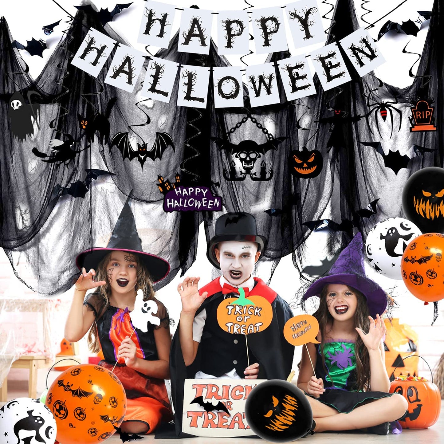 iZoeL Halloween Decorations Balloon, Halloween Fabric Cloth Flying Bat Hanging Swirl Halloween Banner Spooky Balloons, Halloween Decorations Outdoor Indoor Yard Haunted House