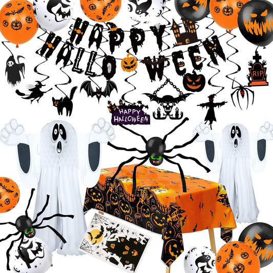 iZoeL Spooky Halloween Balloon Party Decoration Pull Flag Spiral Tablecloth Sticker Spider Crepe Paper