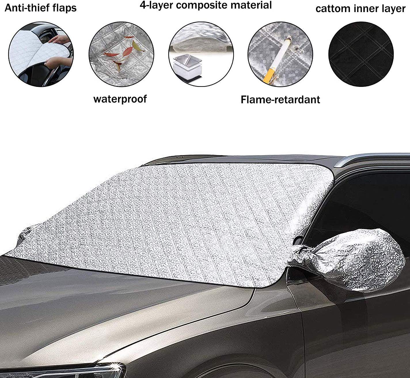 iZoeL Windscreen Cover Car screen Frost Protector Magnetic Windscreen Cover with Rear View Mirror Cover Universal for SUV Truck Van