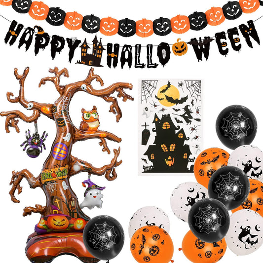 iZoeL Halloween Balloon Party Decoration Big Tree Aluminum Film Pull Flag Pumpkin Pull Flower Sticker Ribbon