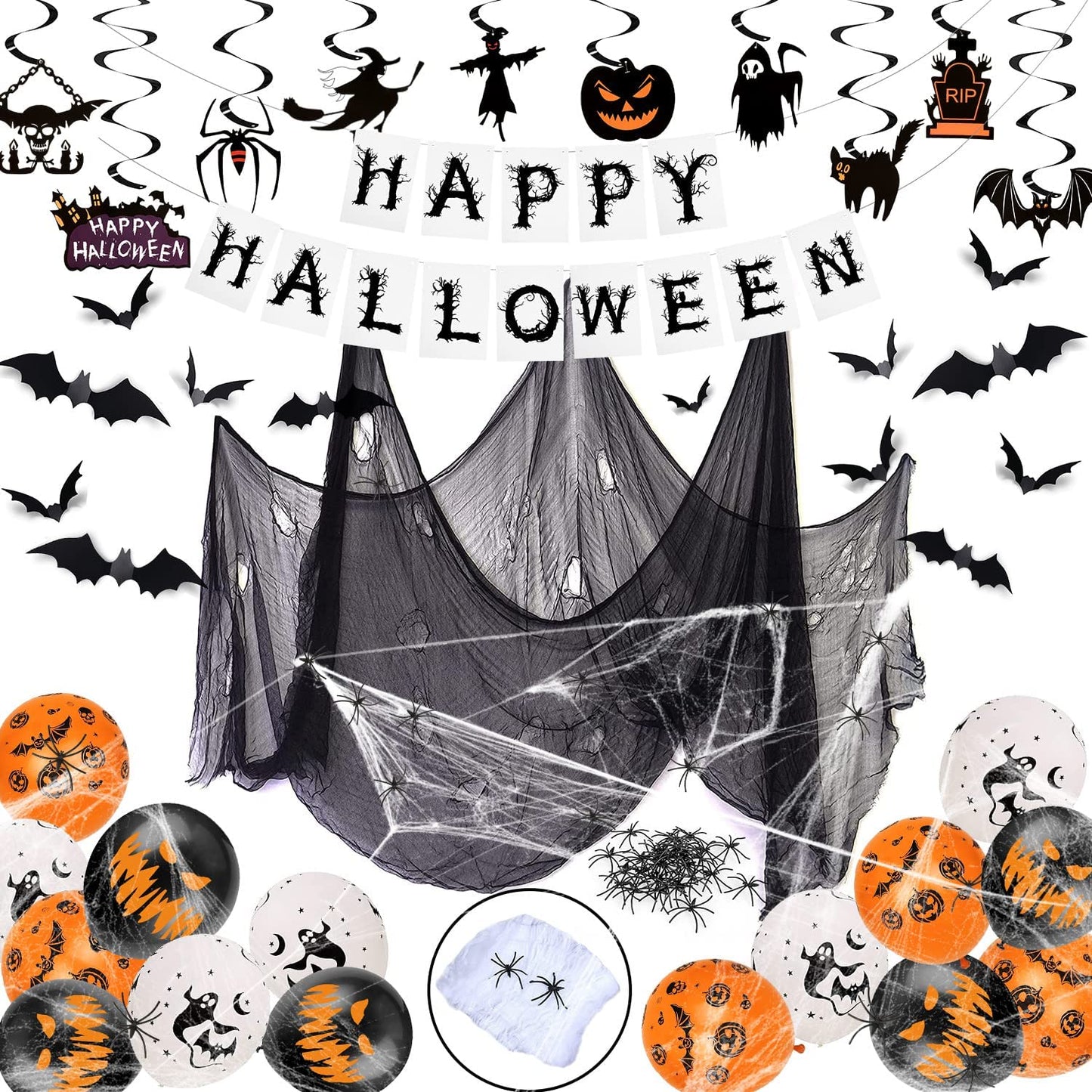iZoeL Halloween Decorations Balloon, Halloween Fabric Cloth Flying Bat Hanging Swirl Halloween Banner Spooky Balloons, Halloween Decorations Outdoor Indoor Yard Haunted House