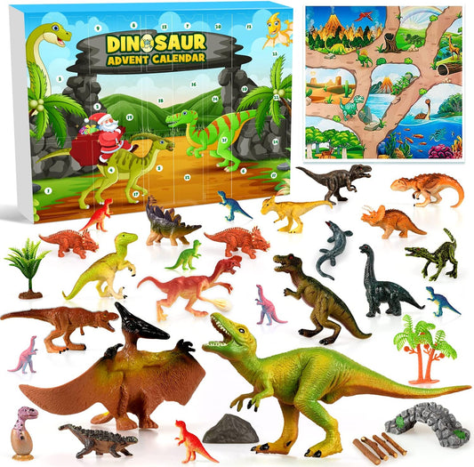 iZoeL Dinosaur Advent Calendar 2022 Boys Kids Christmas, 24 Big Dinosaurs Figures Playset with Game Map Countdown Days to Christmas Xmas Holiday Surprise Gift for Girls Teens
