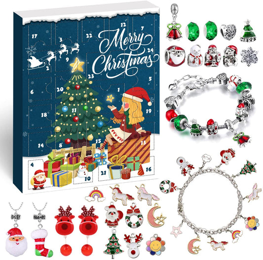 iZoeL Bracelet Advent Calendar 2021 Girls, DIY Beads Charms of 2 Bracelet, 2 Necklace, 24 Days Countdown to Christmas Holiday, Xmas Surprise Gift for Daughter Niece Sister Granddaughter
