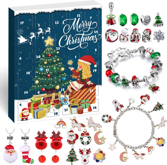 iZoeL Bracelet Advent Calendar 2021 Girls, DIY Beads Charms of 2 Bracelet, 2 Necklace, 24 Days Countdown to Christmas Holiday, Xmas Surprise Gift for Daughter Niece Sister Granddaughter