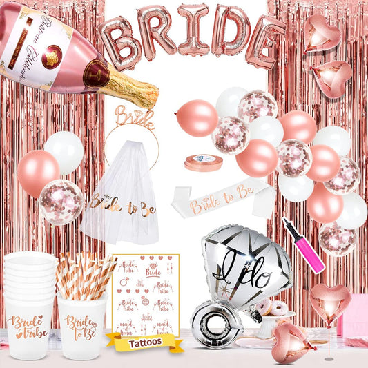 iZoeL Hen Party Accessories, Bride to Be Bride Cups straws, Sash, Veil, Tiara, Curtains, Champagne Ring, Cups, Straws, Tattoos, Tattoos Team Bride, Balloon Pump - Hen Do Decoration