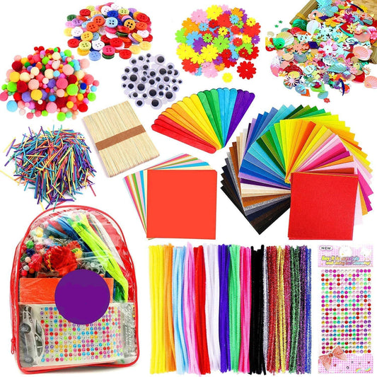 iZoeL Kids Felt Pipe Cleaners Craft Set 2000pcs Googly Eyes Pom Poms Sequins Flowers Match Sticks Popsicle Sticks Girls Boys Adults Art Craft Supplies DIY Project Birthday Party Gifts